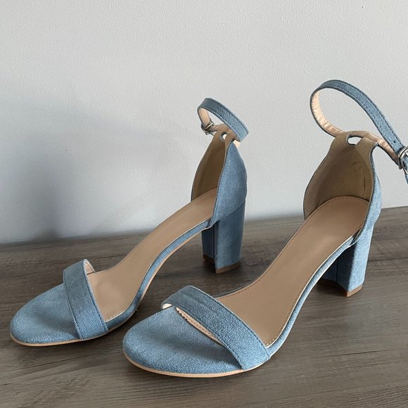Blue Chunky Heel Sandals - Picture 1 of 4